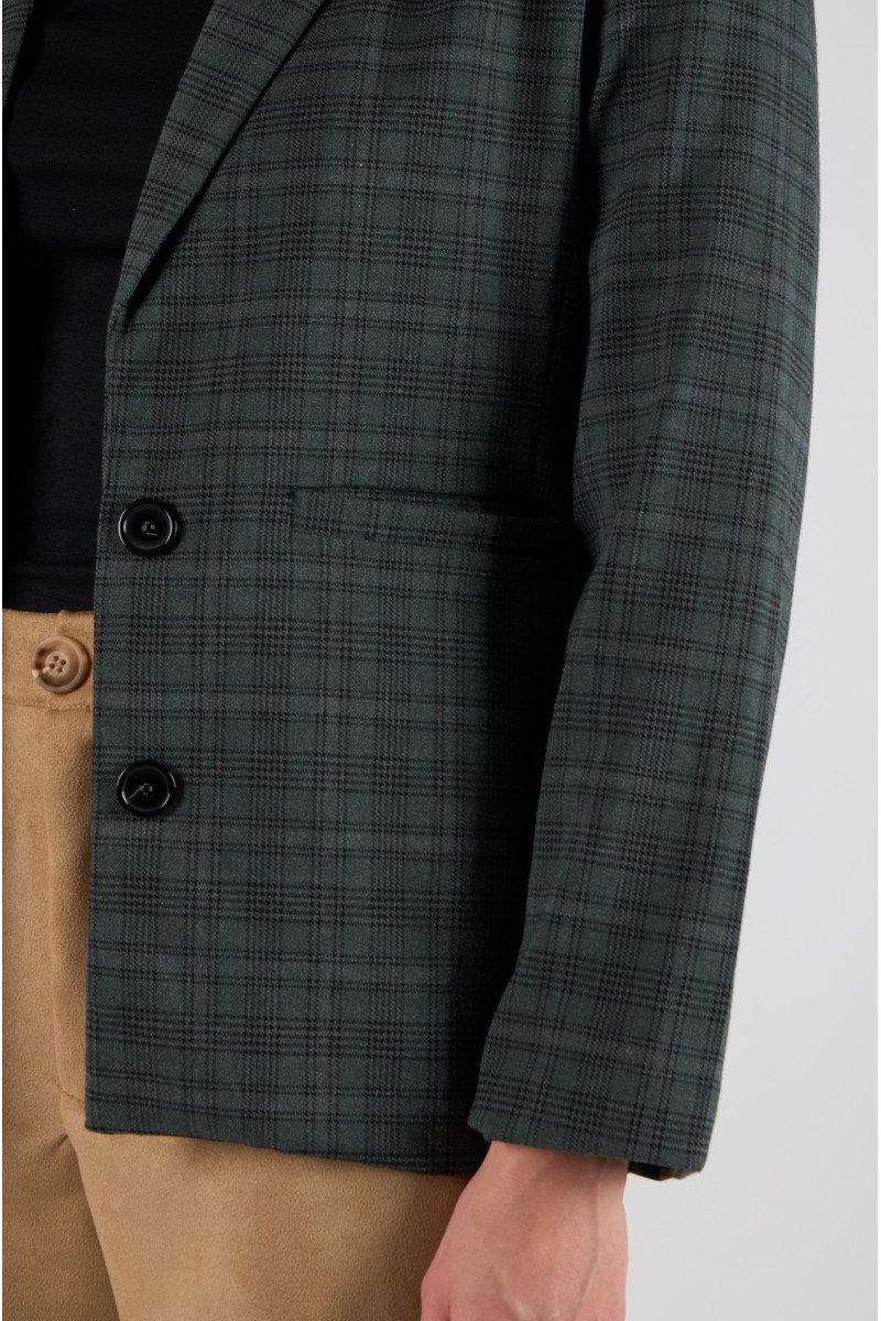 Blazer sastrero cuadrillé clásico forrado con hombreras, bolsillos y tajo