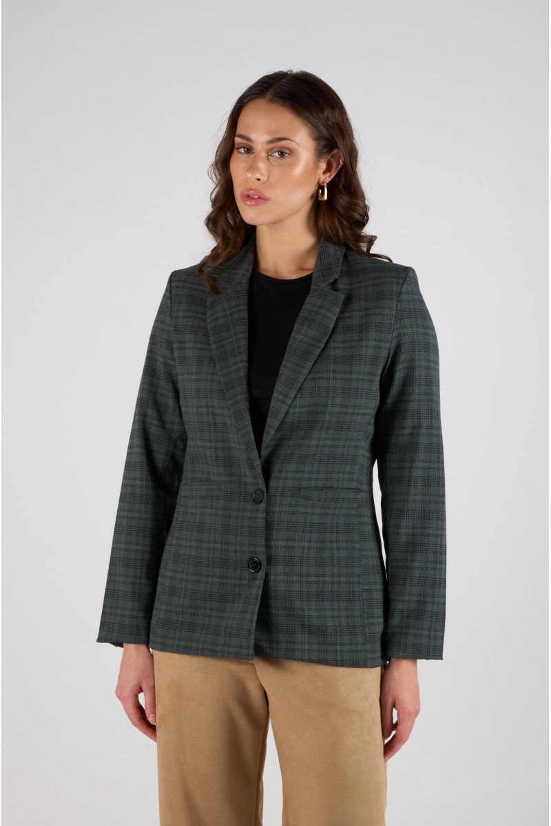 Blazer sastrero cuadrillé clásico forrado con hombreras, bolsillos y tajo