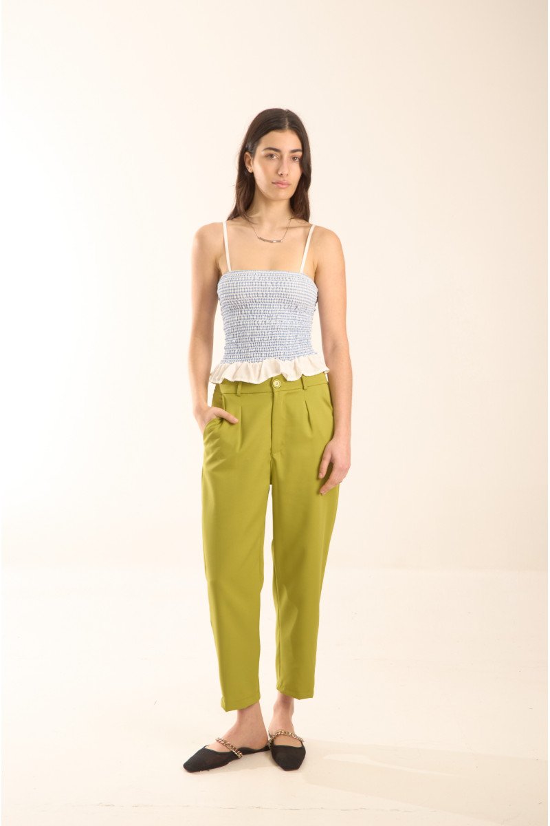 Pantalón sastrero cigarette con elástico, pinzas y bolsillos
