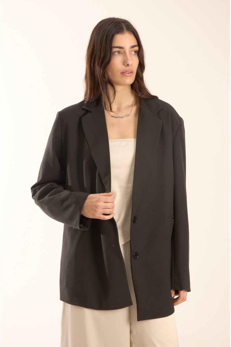 Blazer sastrero premium oversize forrado con hombreras, bolsillos y tajo