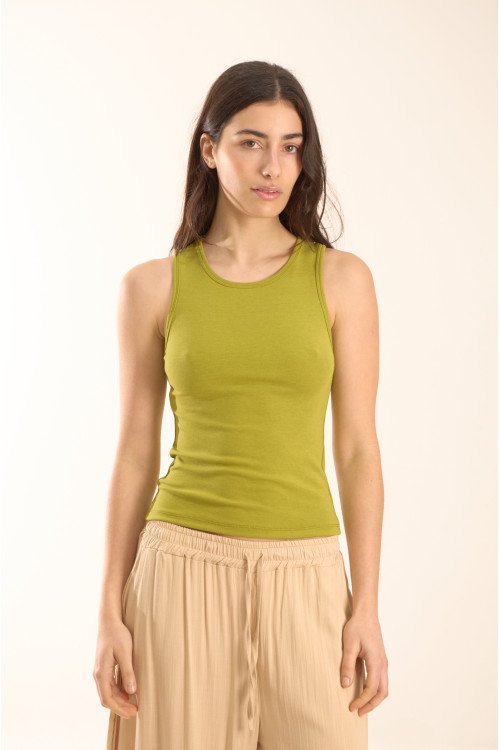Musculosa de tejido de punto americana básica con escote redondo